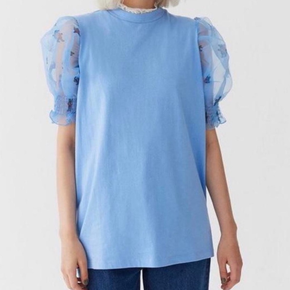 Puff Sleeve Top - Lazy Oaf - Baby blue lace collar w sheer   Sleeves